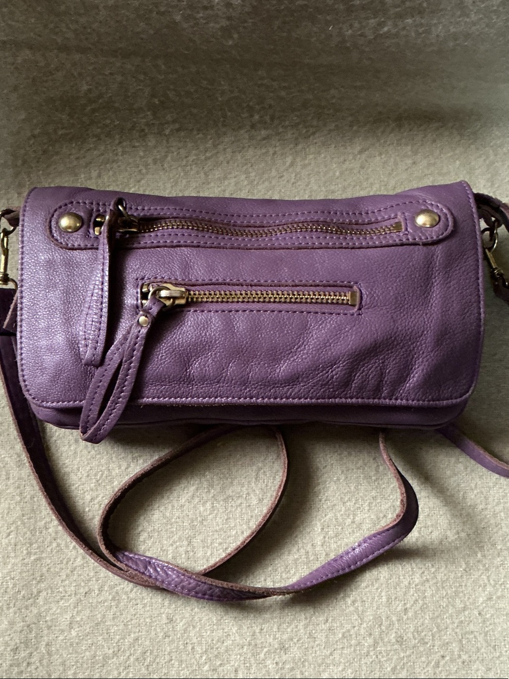 Linea Pelle Violet Leather Crossbody with Gold-Tone Accents
